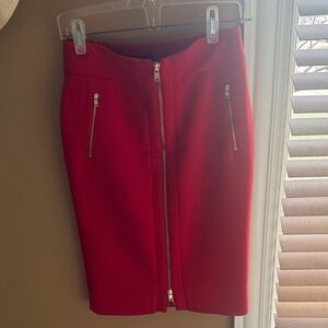 Ann Taylor Vibrant Red Pencil Skirt with Zipper Accents